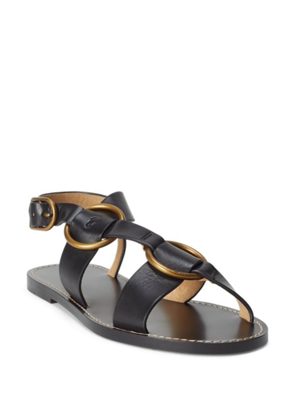 Polo Ralph Lauren Black Leather Double O-Ring Sandals Size 11